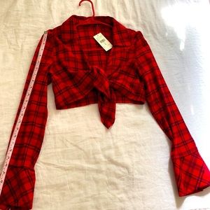Plaid red knot flannel crop top